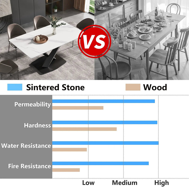 Modern Artificial Stone Straight Edge Metal X Leg Dining Table, 6 People by HouseOfZazla