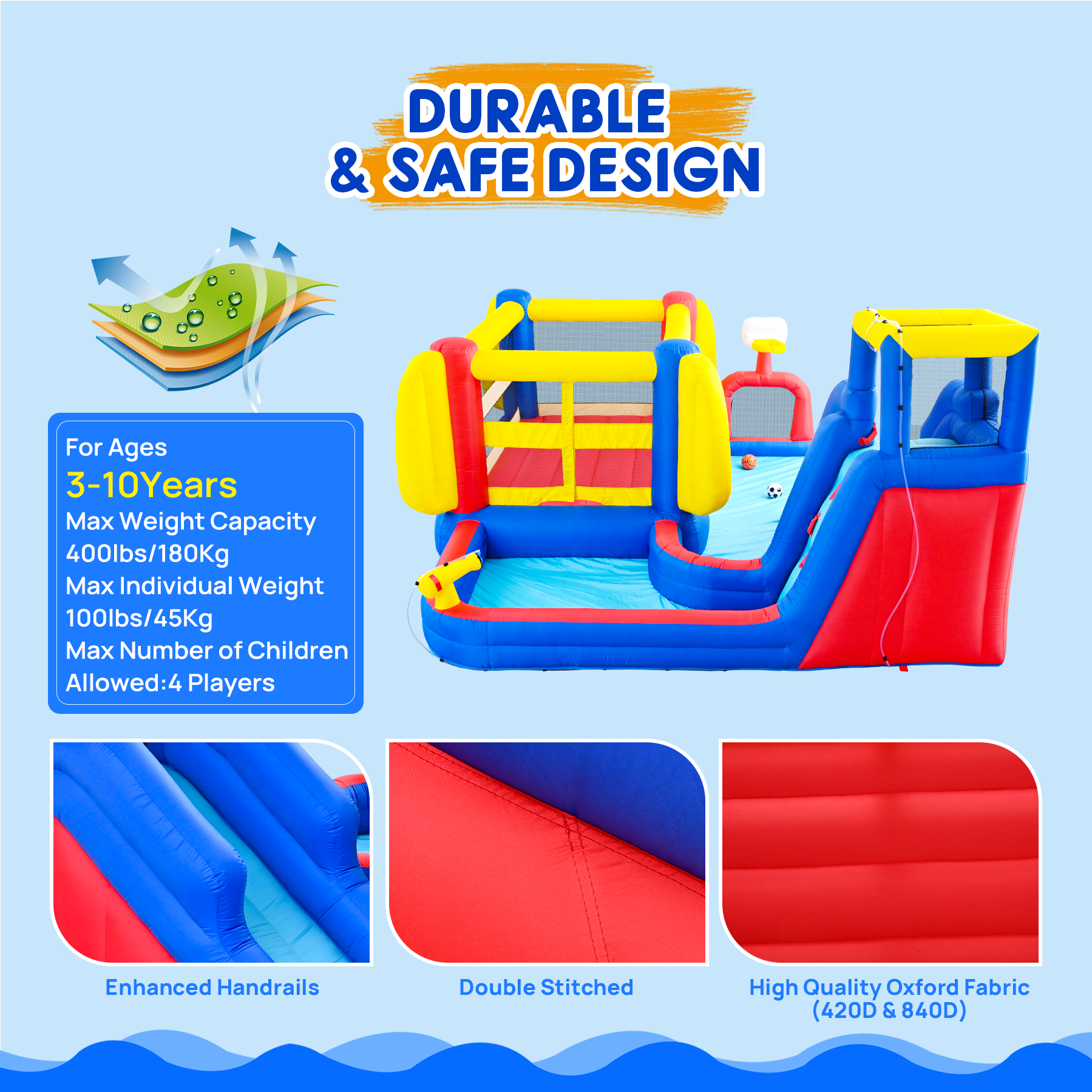 7 in 1 Inflatable Slide Water Park for Kids by HouseOfZazla