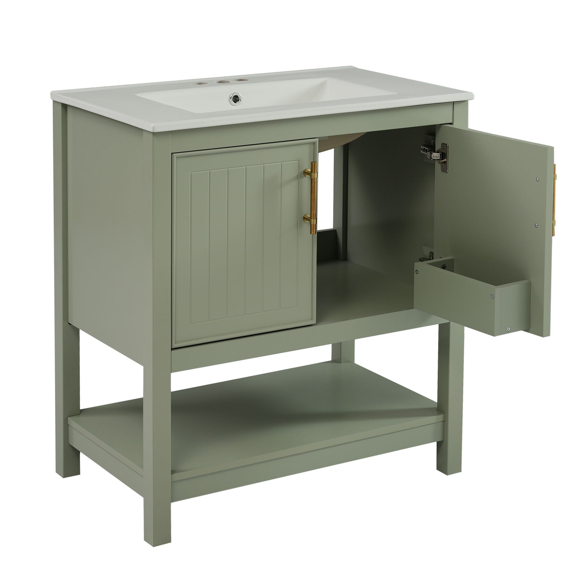 Elegant Bathroom Vanity With Ceramic Sink And Versatile Storage by HouseOfZazla