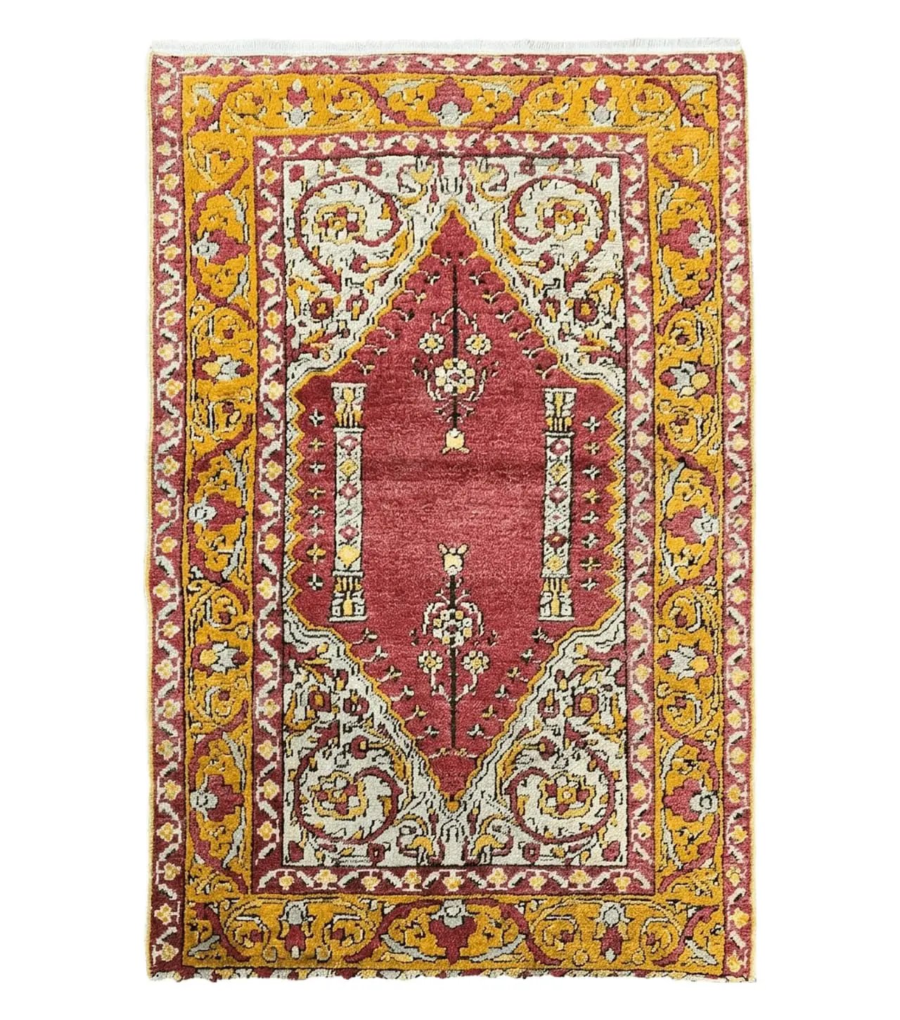 Antique Turkish Prayer Rug 3x5, Hand Knotted Turkish Melas Oushak Wool Carpet, Mehrab Rug, Orange & Red Vintage Rug 3 x 5 Collectible by Jewel Rugs