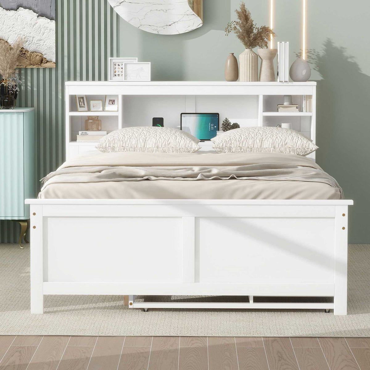 Platform Bed With Storage Headboard, USB, Trundle And 3 Drawers, photo 17 of 28