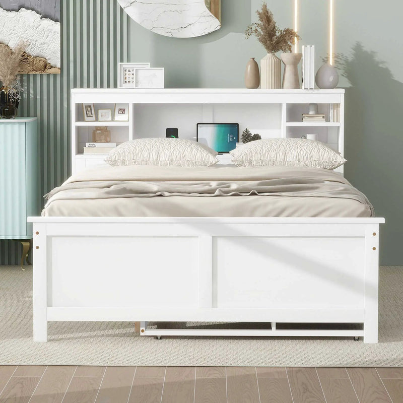 Platform Bed With Storage Headboard, USB, Trundle And 3 Drawers by Unique Piece Furniture