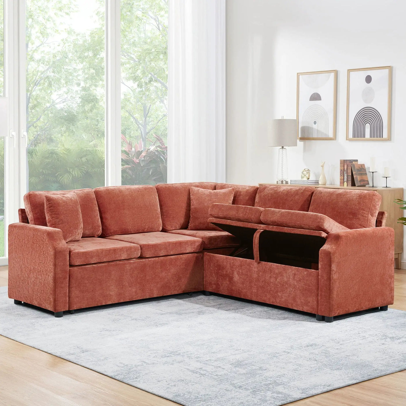Modern L Shaped Sectional Sofa Bed With Hidden Storage Upholstery by HouseOfZazla