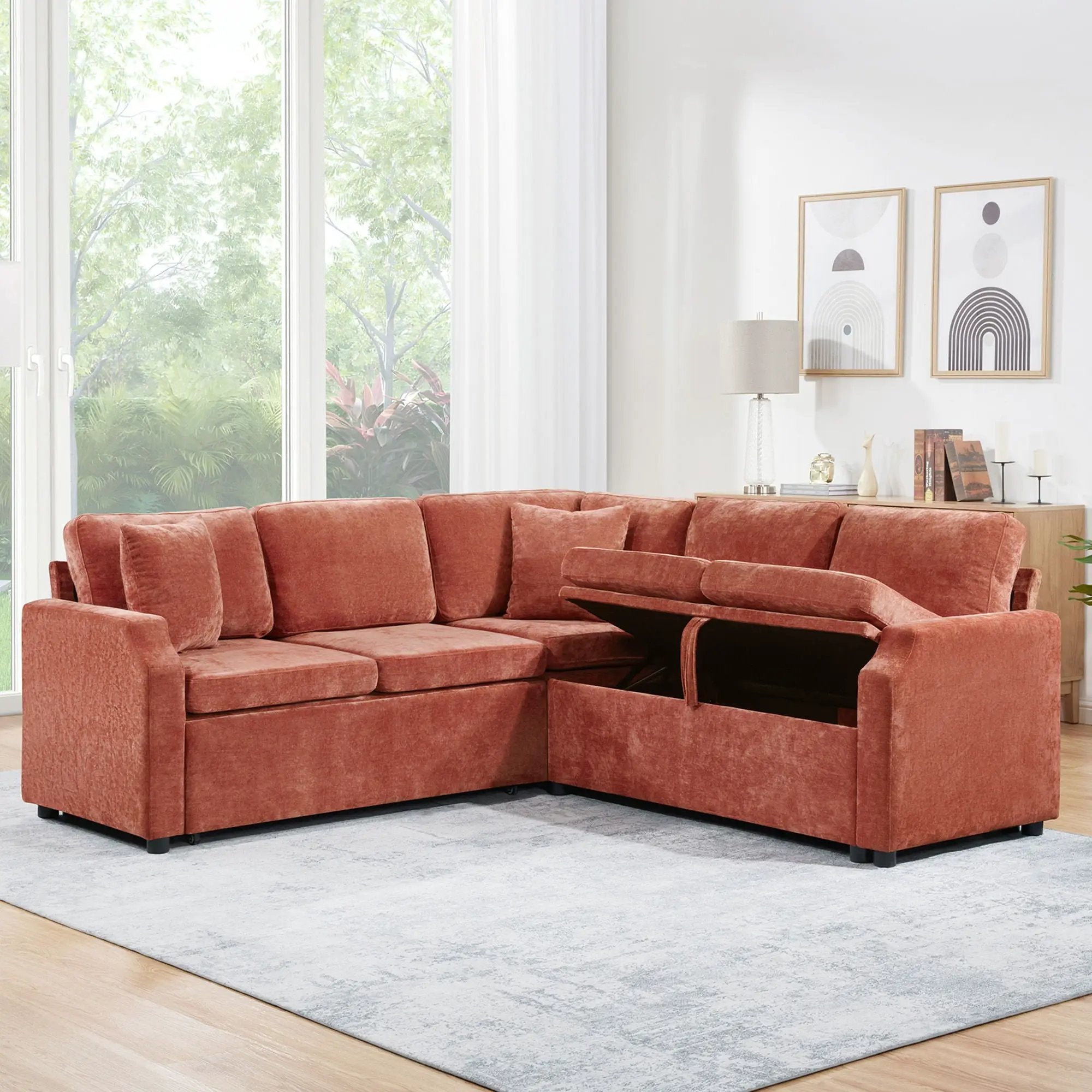 Modern L Shaped Sectional Sofa Bed With Hidden Storage Upholstery by HouseOfZazla