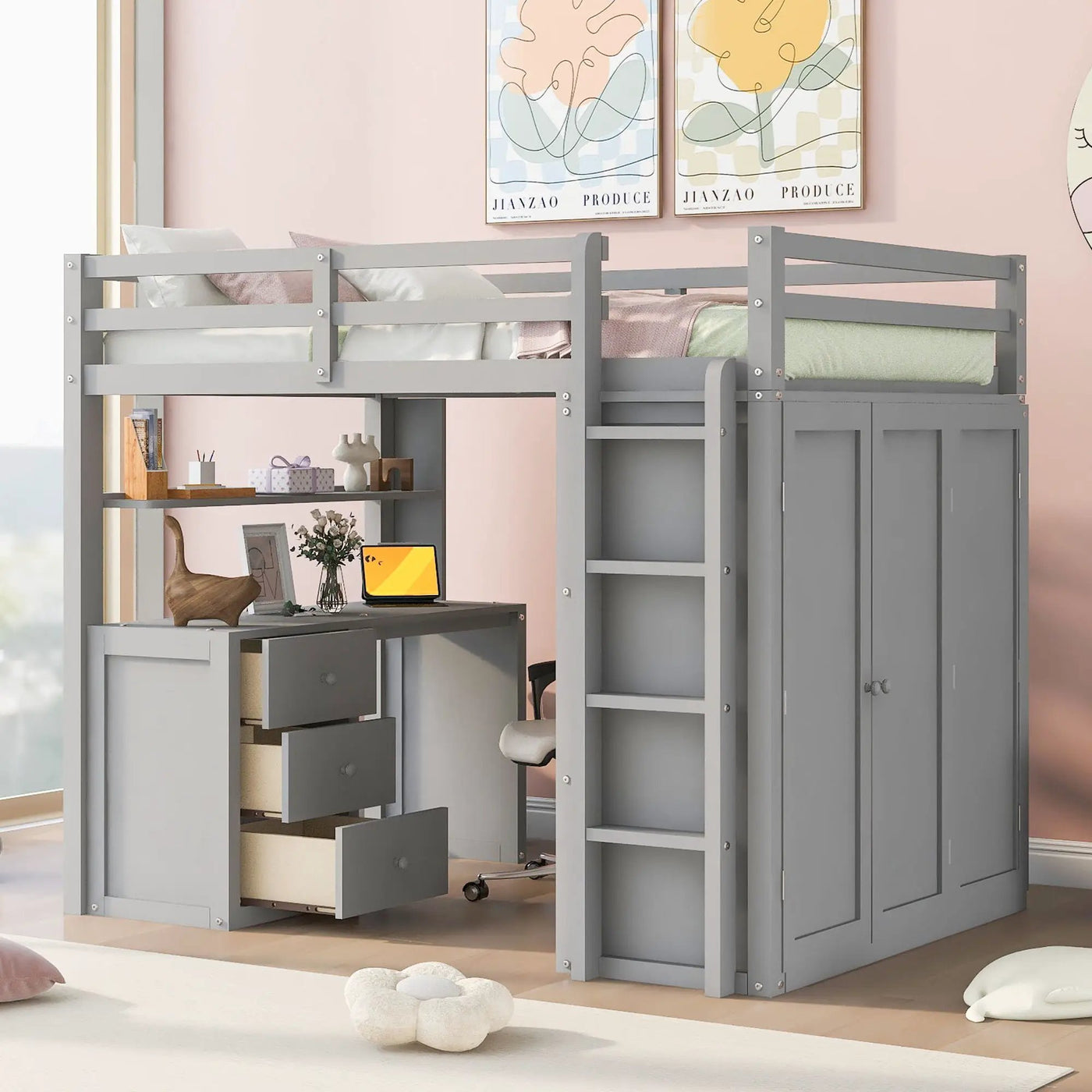 Loft Bed With Drawers, Desk, And Wardrobe by Unique Piece Furniture