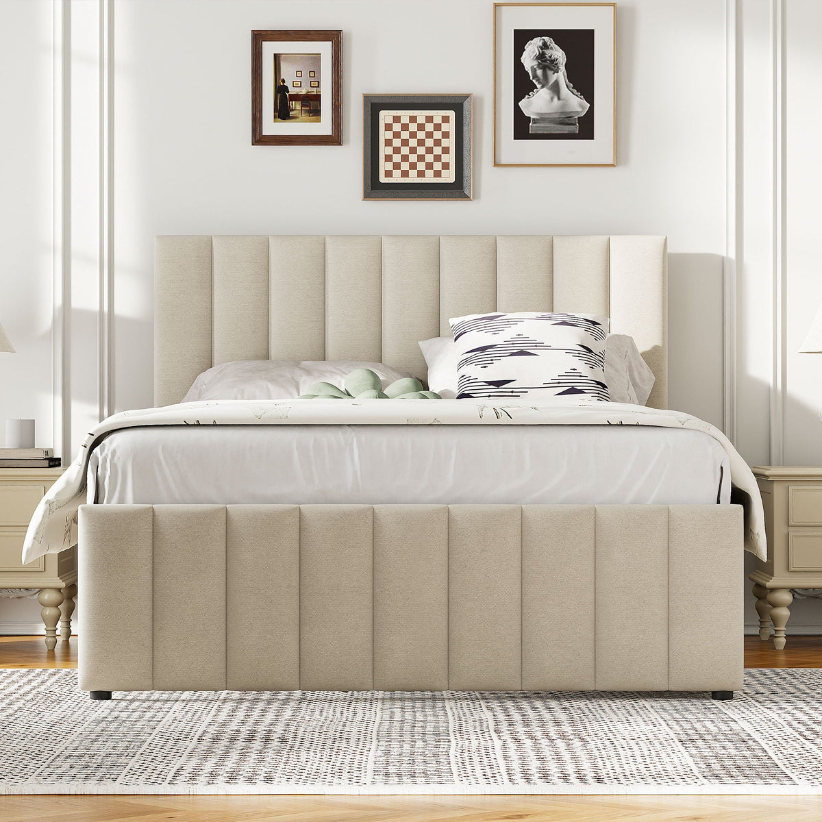 Upholstered Platform Bed With Twin Size Trundle And 3 Drawers, photo 7 of 14
