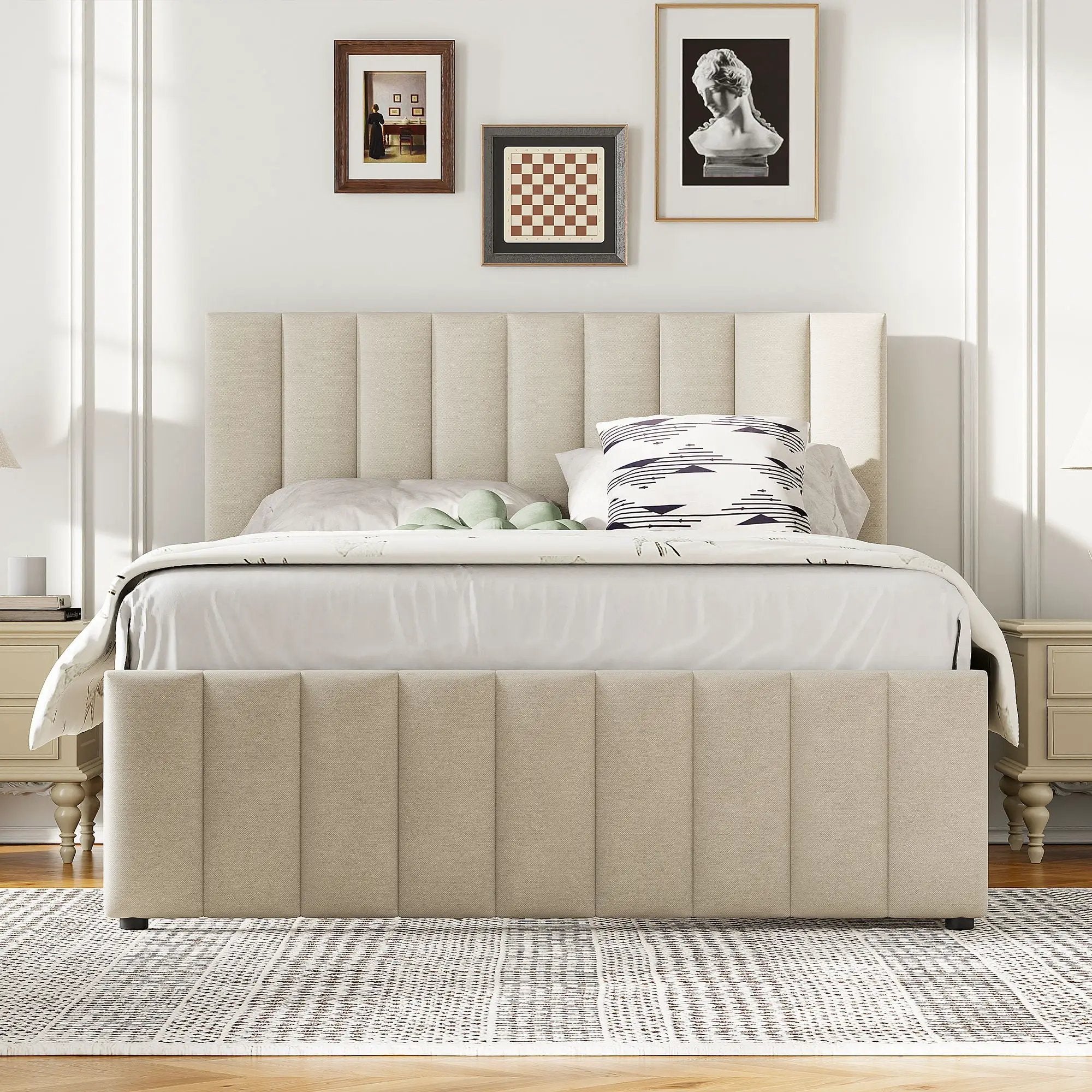 Upholstered Platform Bed With Twin Size Trundle And 3 Drawers by HouseOfZazla