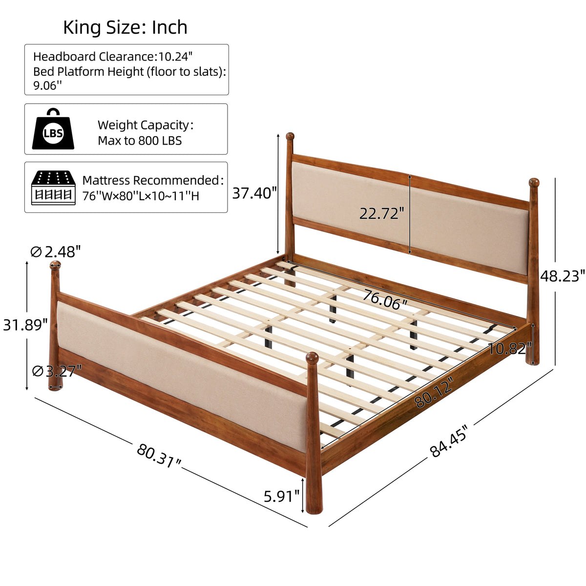 King Size Upholstered Platform Bed Frame, photo 7 of 10