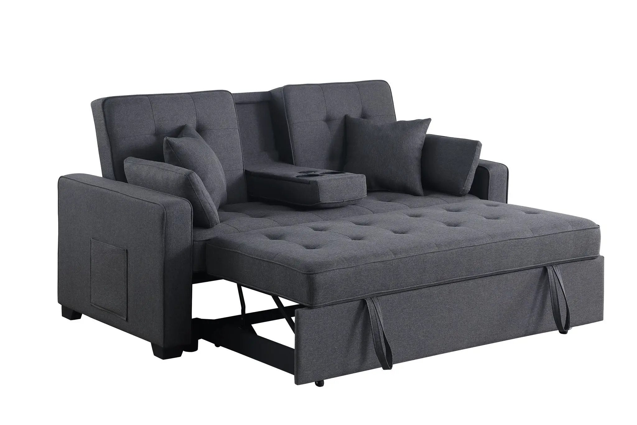 Cody II - Convertible Sleeper Loveseat With Cup Holder, Charging Ports and Pocket - Dark Gray by Unique Piece Furniture