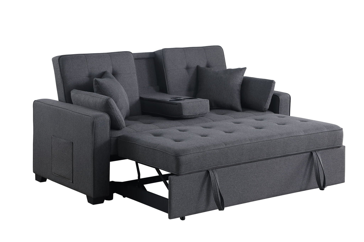 Convertible Sleeper Loveseat with Cup Holder & Charging Ports - Dark Gray, photo 7 of 14
