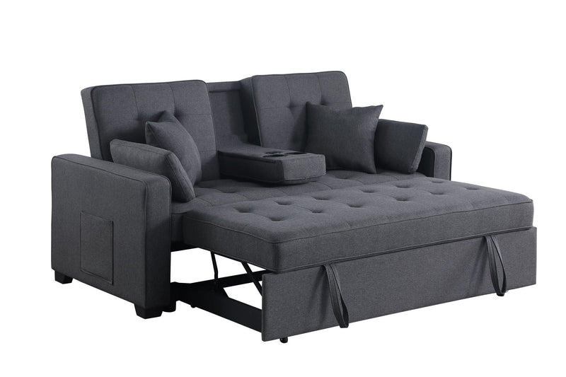 Convertible Sleeper Loveseat with Cup Holder & Charging Ports - Dark Gray, photo 7 of 14