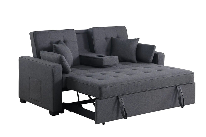 Cody II - Convertible Sleeper Loveseat With Cup Holder, Charging Ports and Pocket - Dark Gray by HouseOfZazla