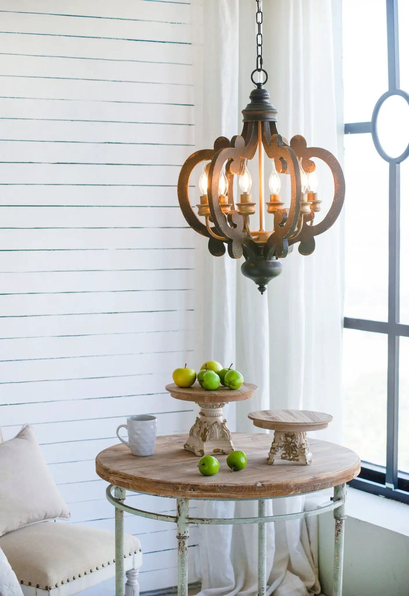 Farmhouse Chandelier, 6 Light Wood Chandelier Pendant Light Fixture With Adjustable Chain For Dining Room Living Room Entryway, Bulb Not Included by Unique Piece Furniture