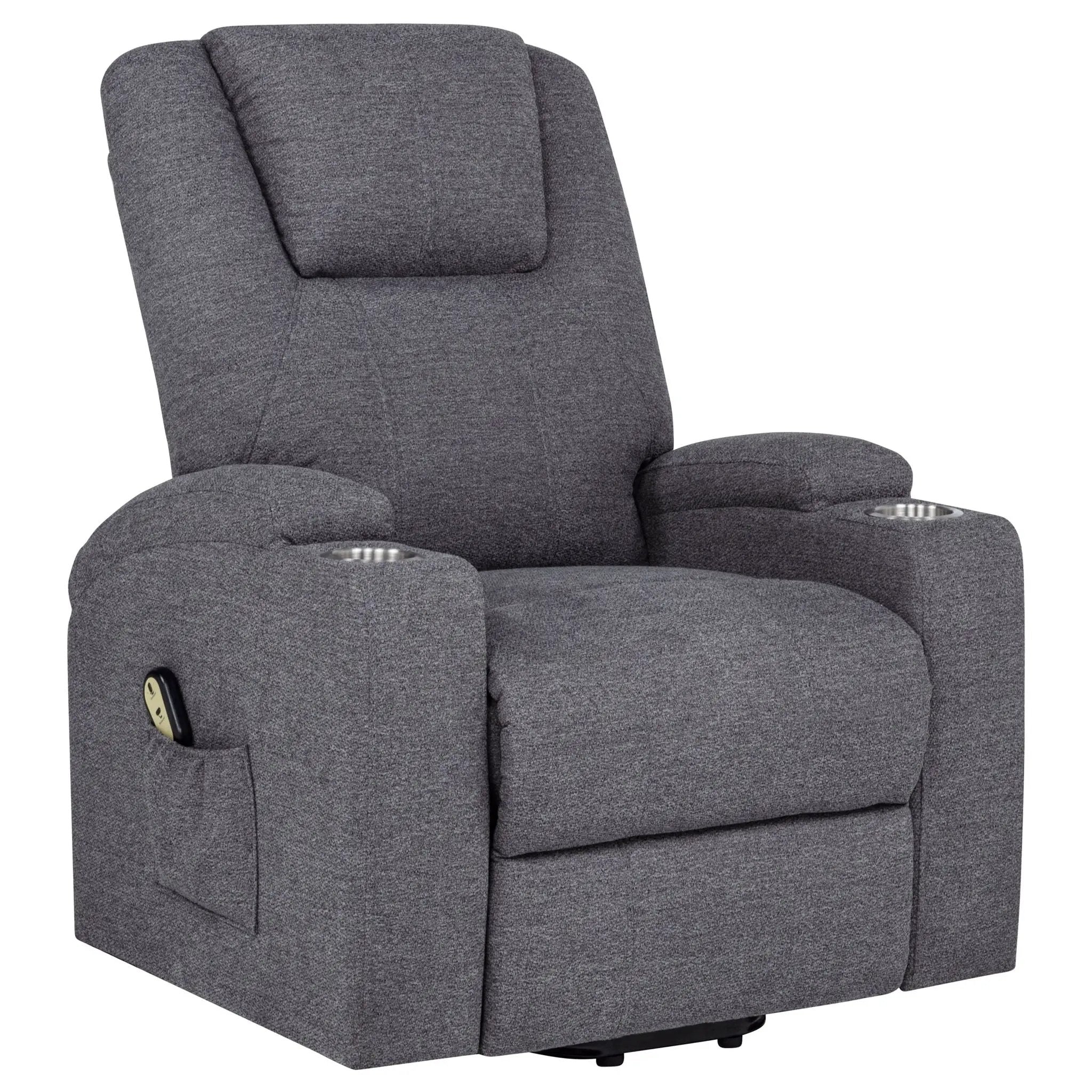 Louie Chenille Upholstered Power Lift Massage Chair Grey by Unique Piece Furniture