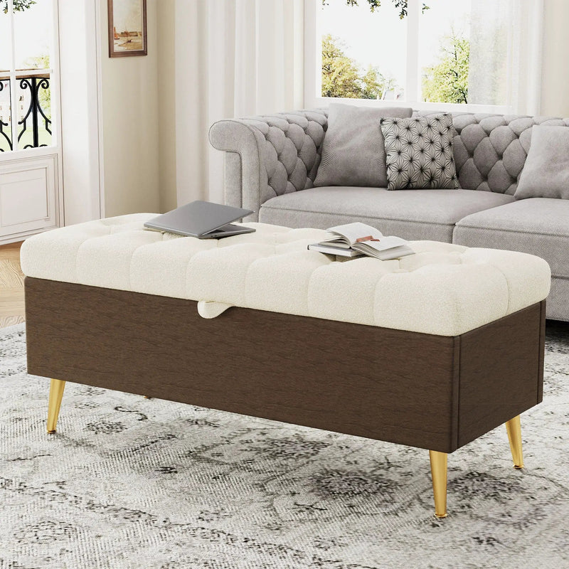 Modern Tufted Storage Ottoman Bench with Metal Legs by HouseOfZazla
