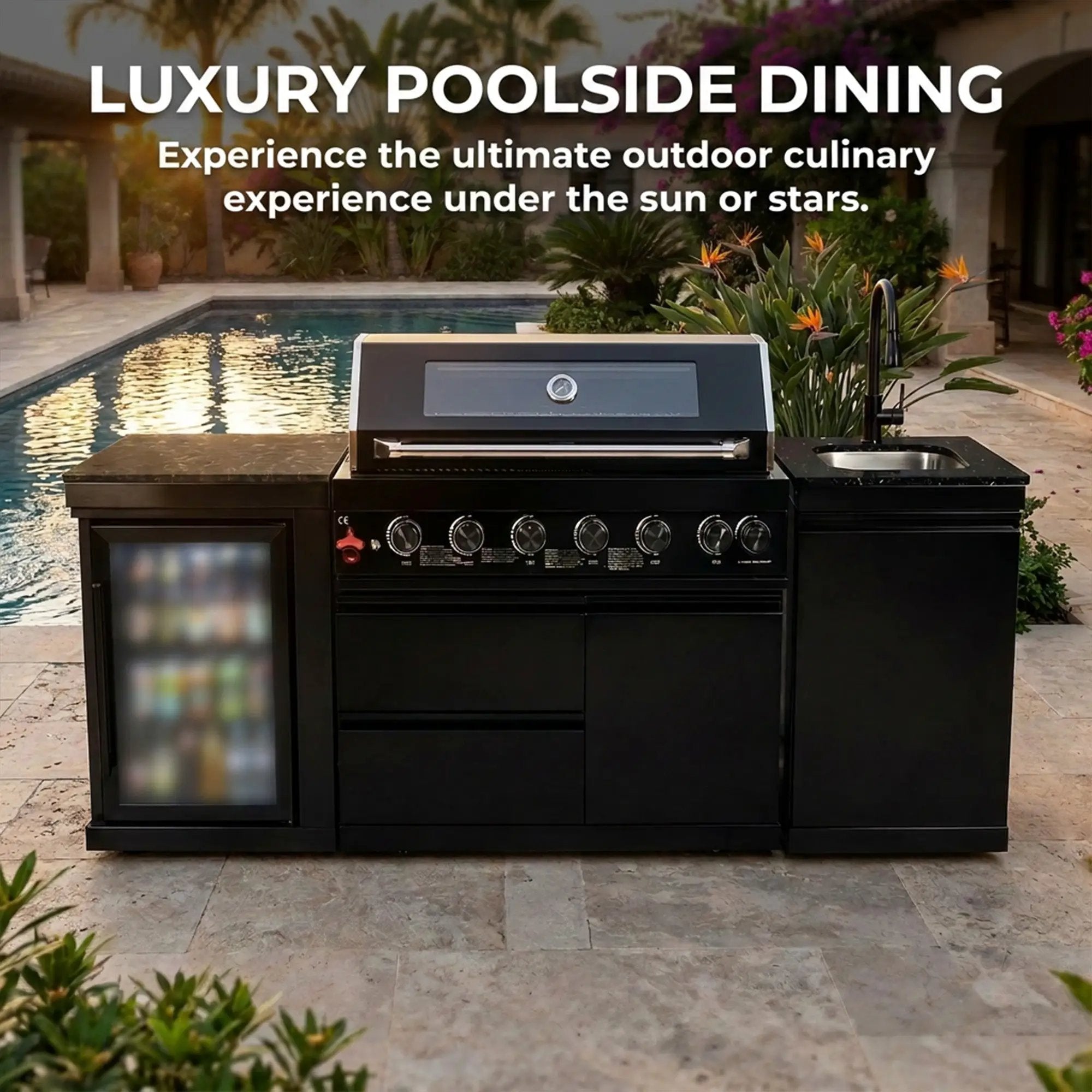 82" 6-Burner 85,000 BTU Gas Outdoor Kitchen Island Grill Stainless Steel Sink Wine Cooler by Chery Industrial