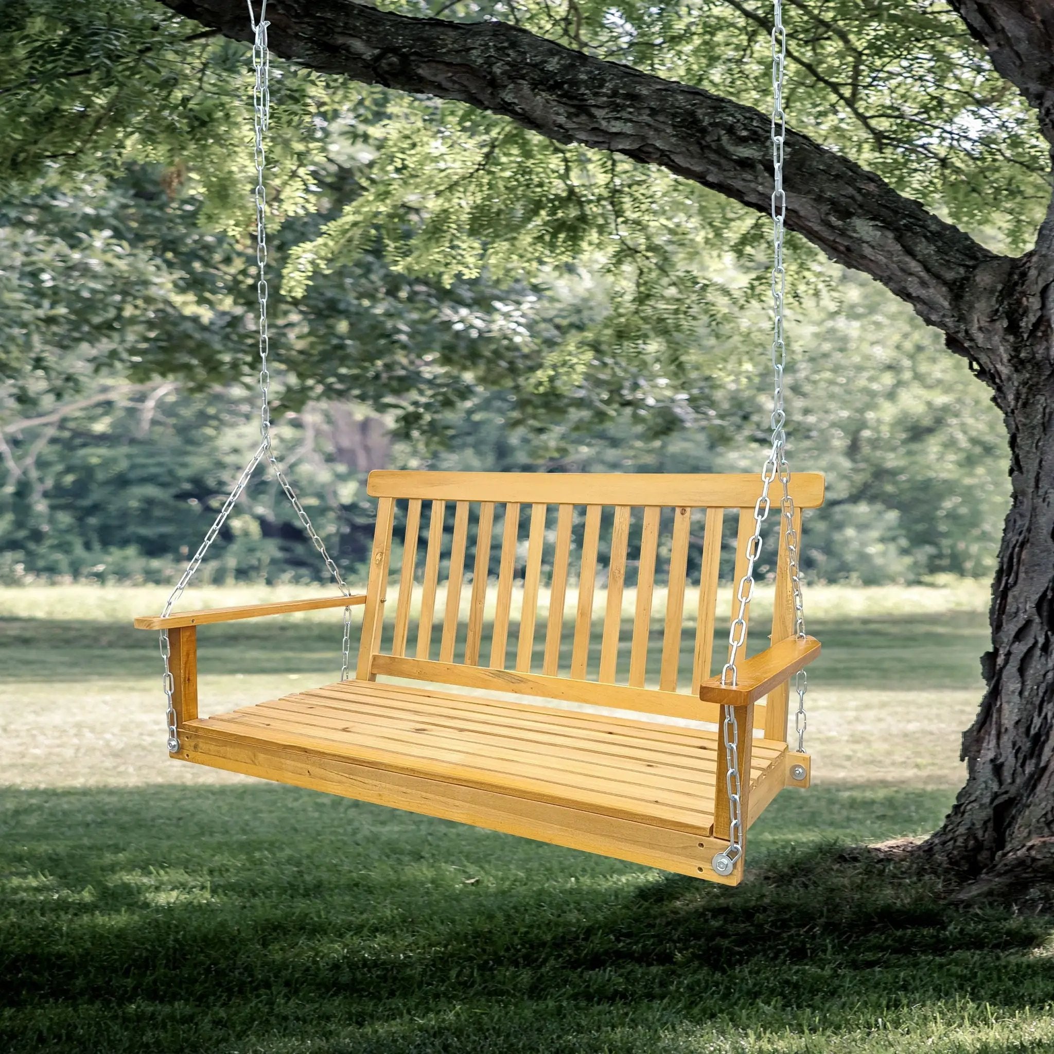 Front Porch Swing With Armrests For Outdoor Patio, Garden Yard, Backyard Or Sunroom by Unique Piece Furniture
