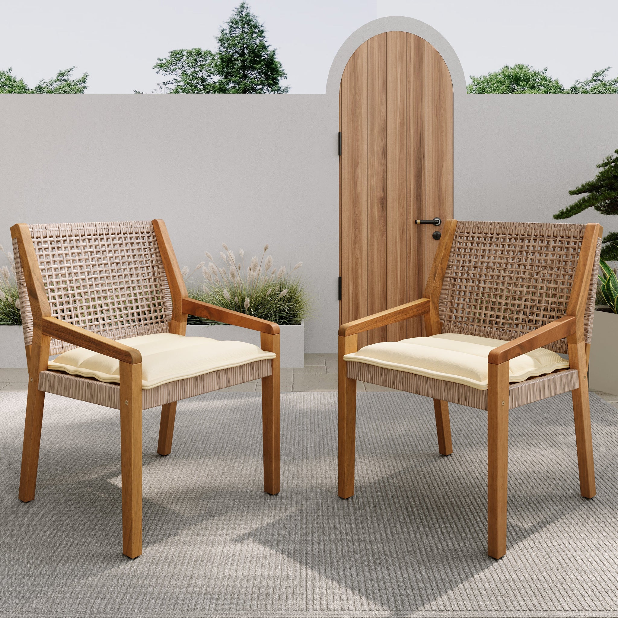 Outdoor Dining Chair - Acacia Wood & Wicker by HouseOfZazla