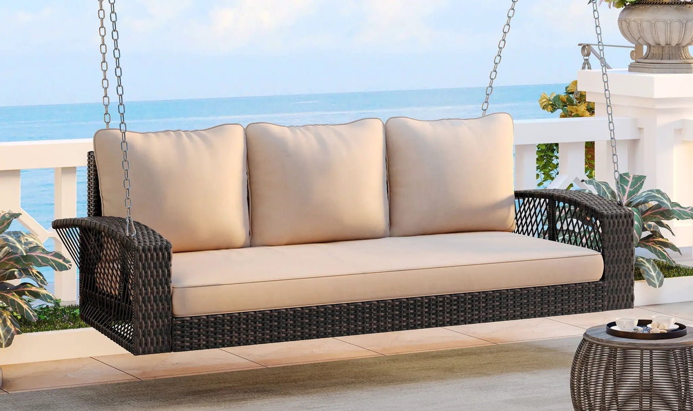 3 Person Large Patio Swing Bench With Cushions For Backyard by HouseOfZazla