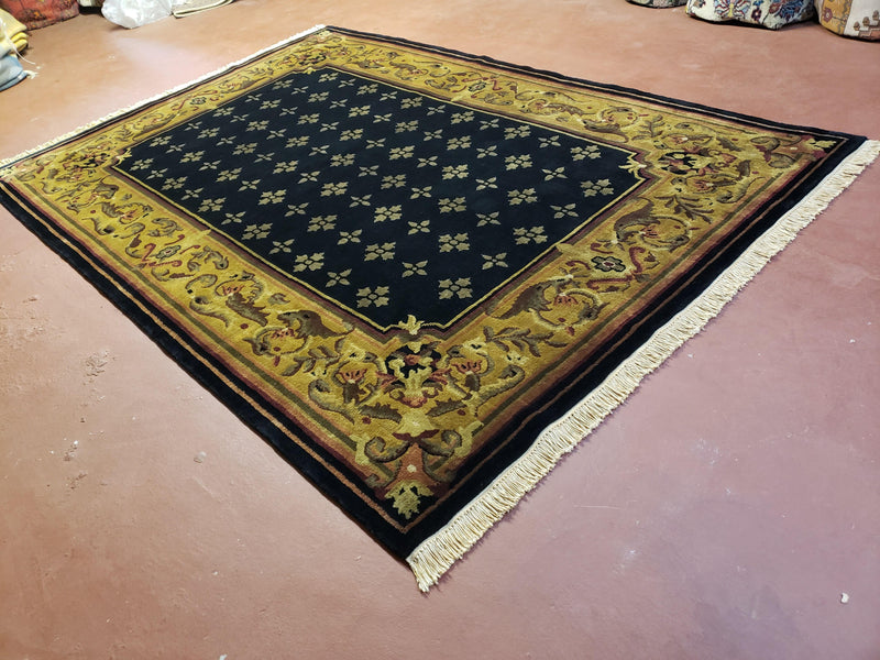 6x9 Aubusson Design Nepali Tibetan Rug Black & Tan Hand-Knotted Wool Carpet Soft Plush Pile New Rug Nice by Jewel Rugs