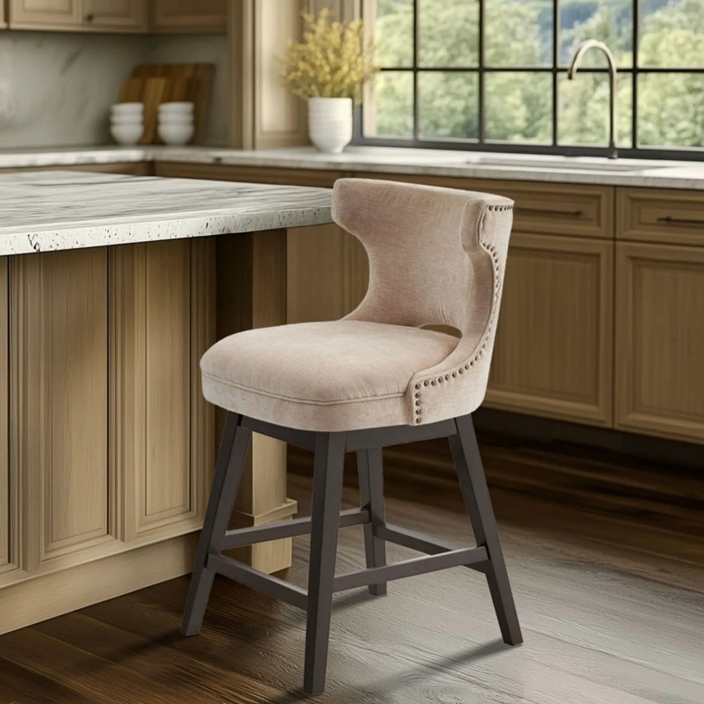 360 Degree Swivel Counter Stool With Silver Detailing by HouseOfZazla