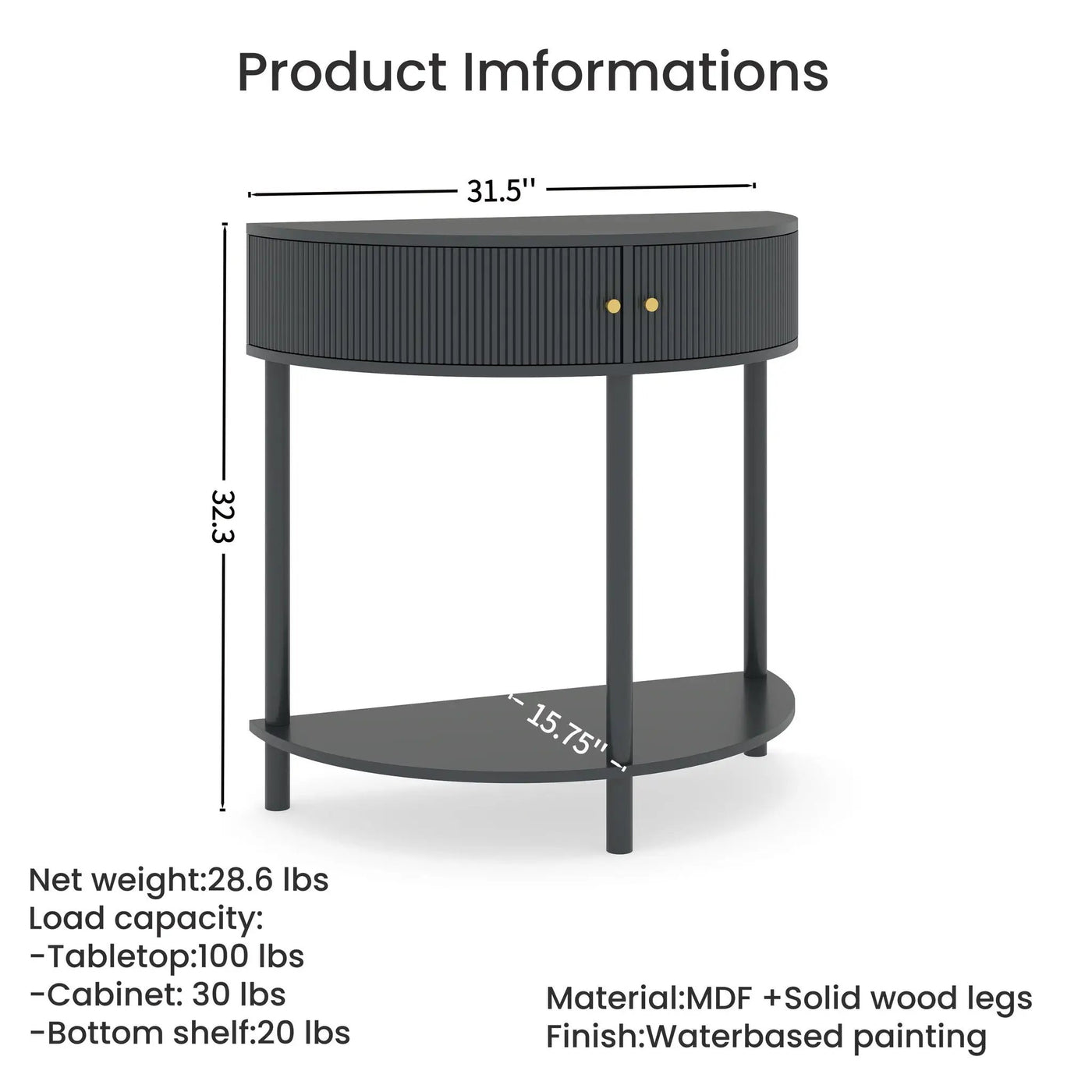 Demi Lune Console Table With 2 Storage Drawers by HouseOfZazla