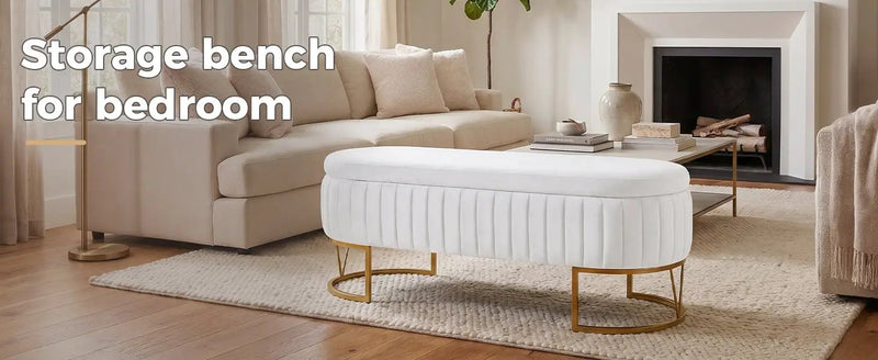 Storage Bench Bedroom Bench with Golden Metal Legs by HouseOfZazla