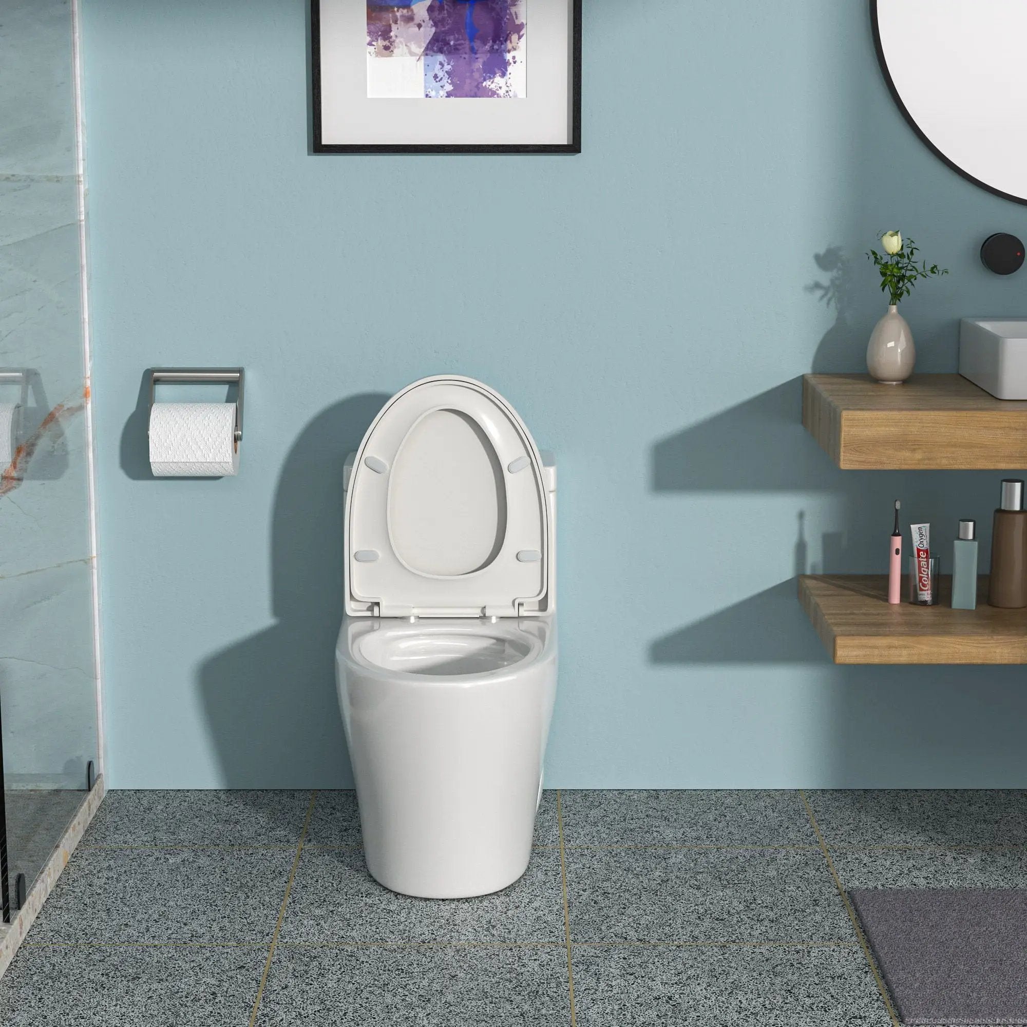 1 Piece Toilet, Dual Flush, Soft Closing Seat - White by HouseOfZazla