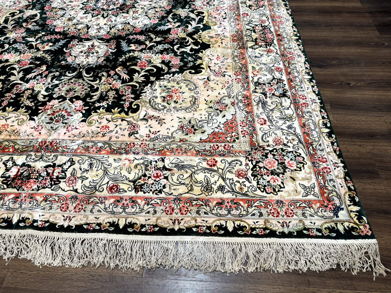 Silk Indian Kashmiri Rug 9x12, Vintage Hand Knotted Carpet by Jewel Rugs