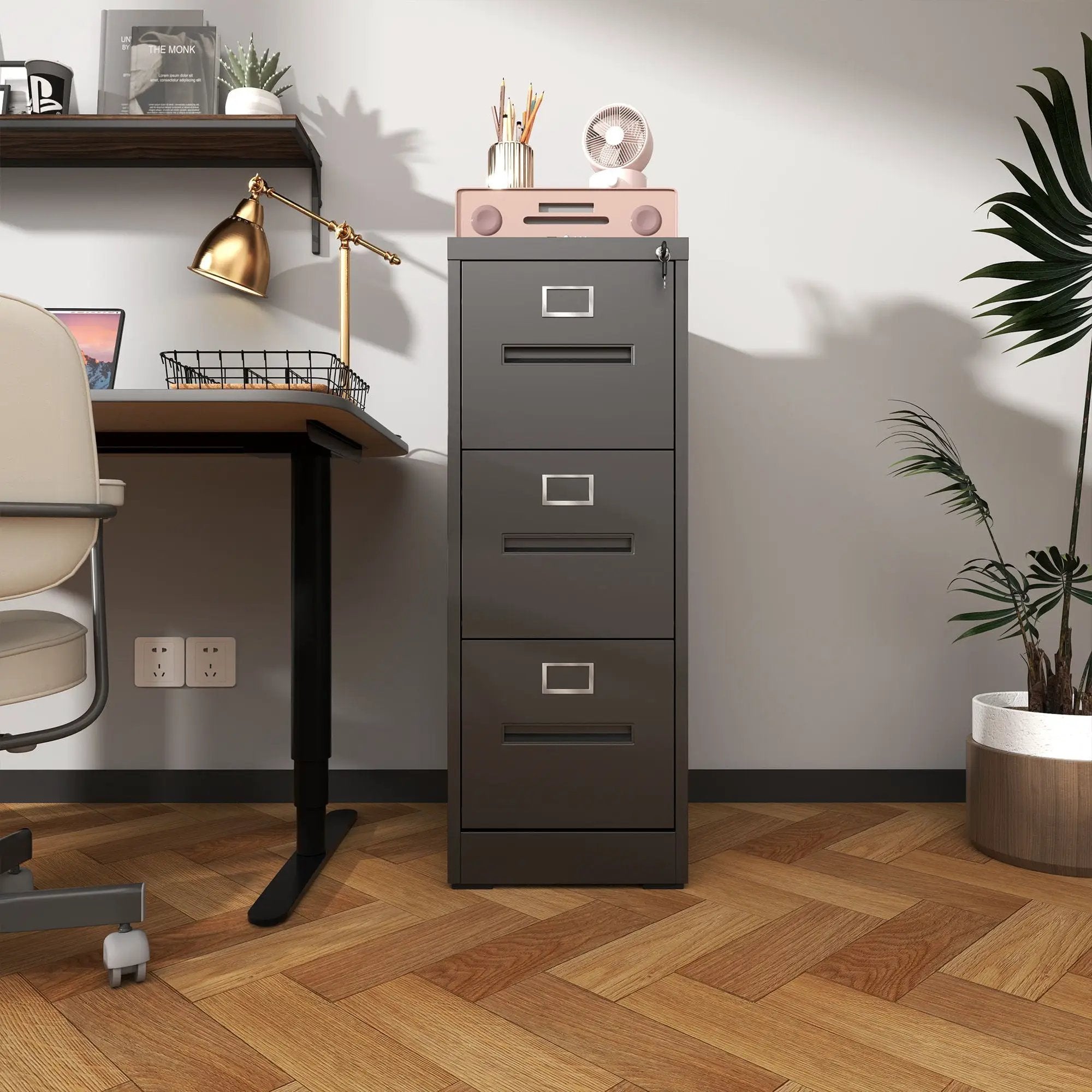 Premium Drawer File Cabinet With Lock, Metal Vertical Design, A4 Legal / Letter Size by Unique Piece Furniture