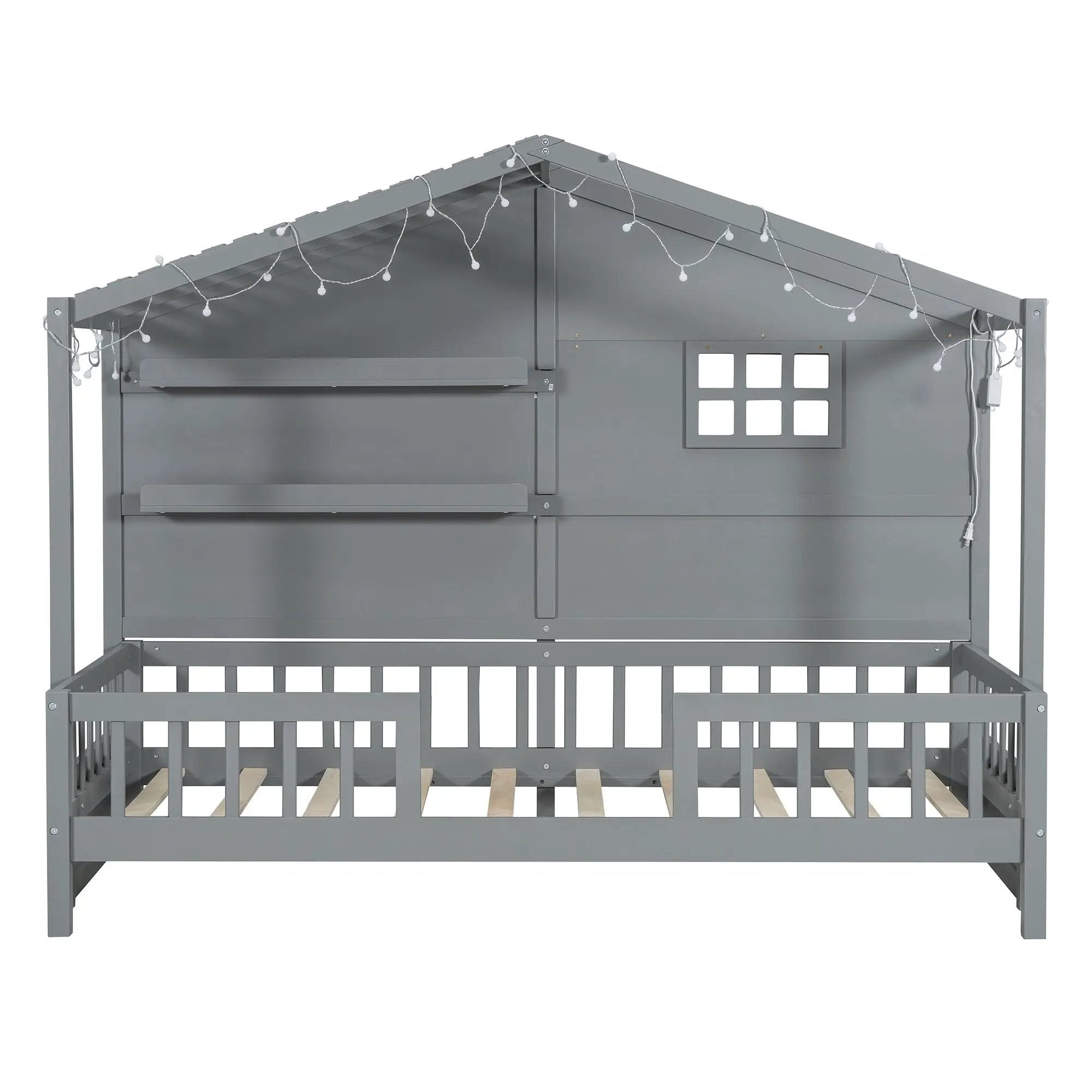 House Bed With Shelves, Window And Sparkling Light Strip On The Roof by HouseOfZazla