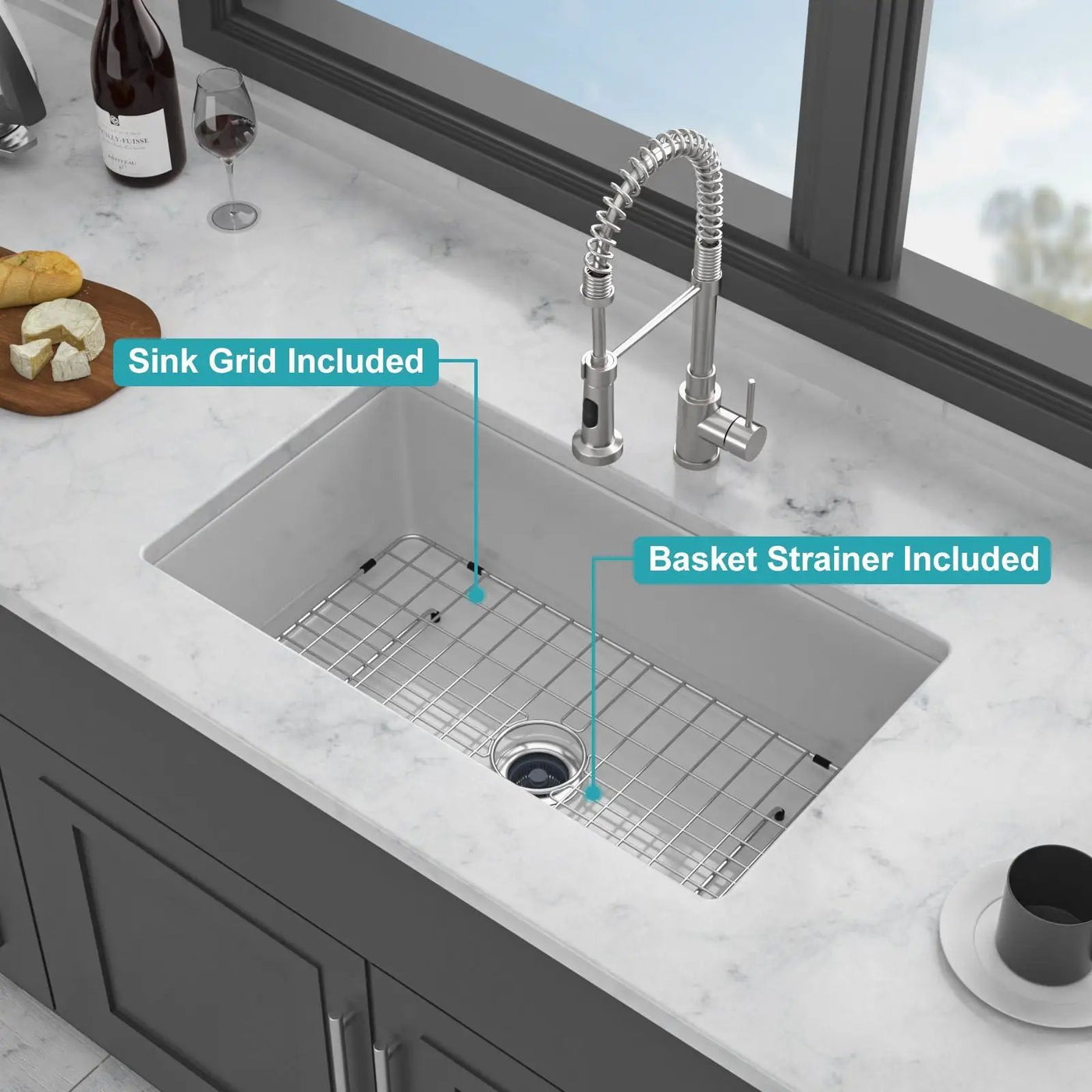Rectangular Deep Single Bowl Kitchen Sink With Dual Mount Installation by HouseOfZazla