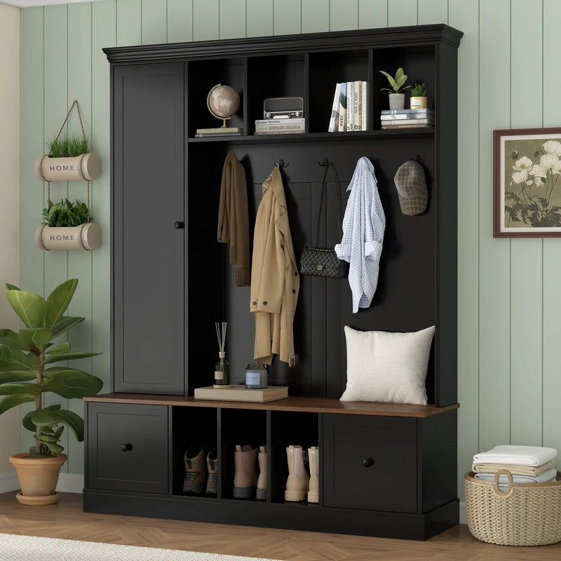 Vibe Haus 62.2'' Farmhouse Hall Tree with Shoe Storage Bench by HouseOfZazla