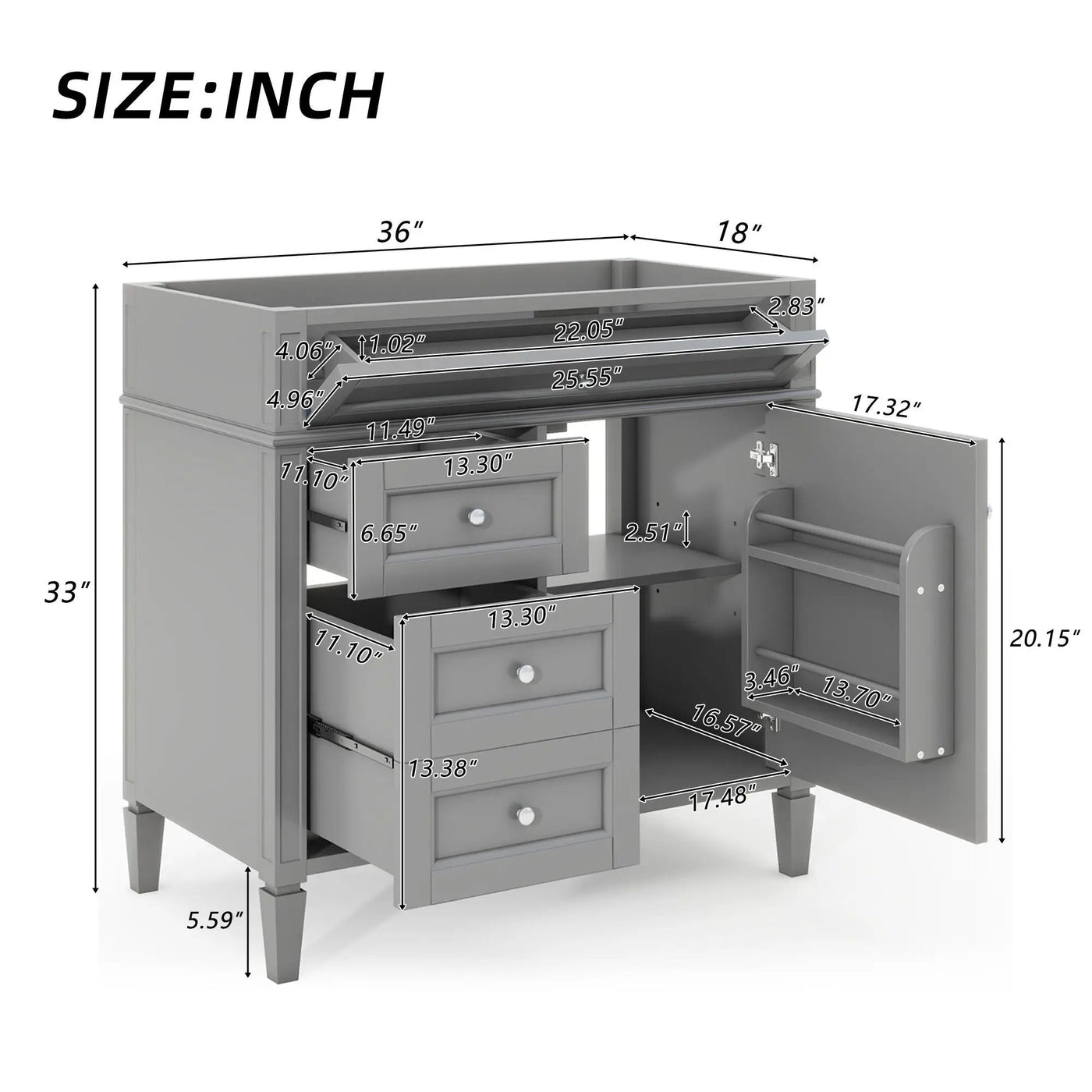 Bathroom Vanity With 2 Drawers and Tip-Out Storage Cabinet by HouseOfZazla