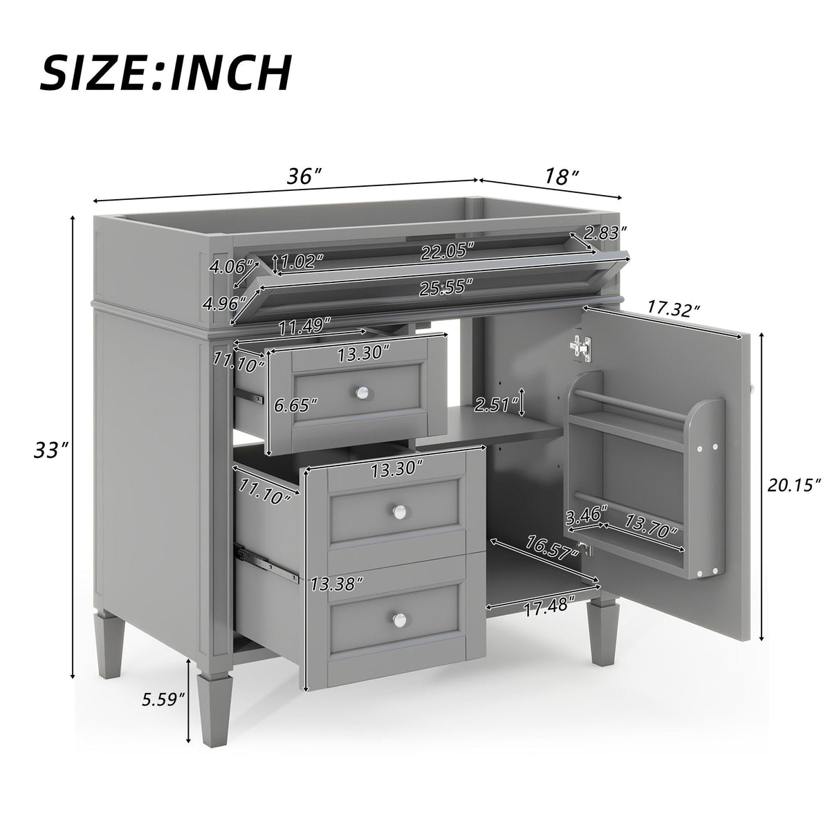 Bathroom Vanity with 2 Drawers and Tip-Out Storage - Multiple Colors, photo 24 of 40