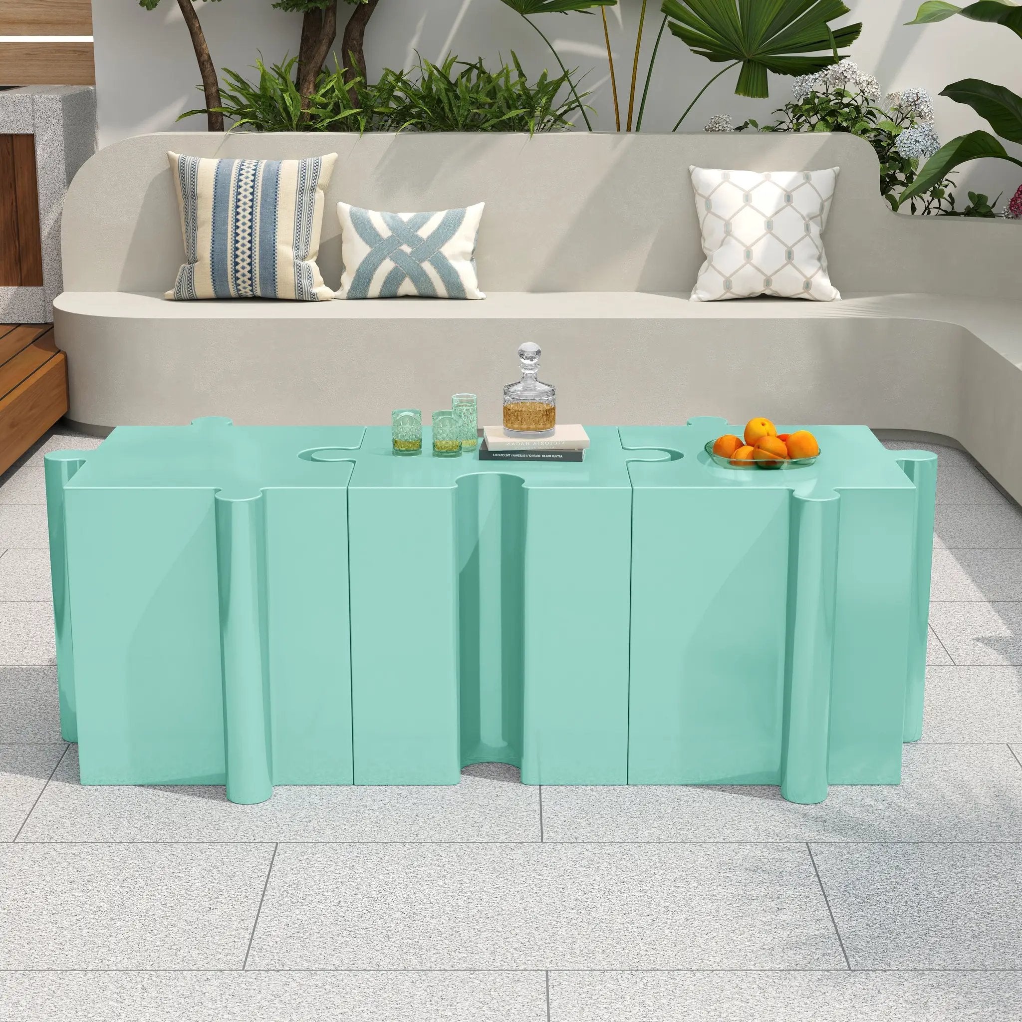 3-Piece Artistic Puzzle Table Set, Modular MGO Side Tables with Interlocking Design by HouseOfZazla