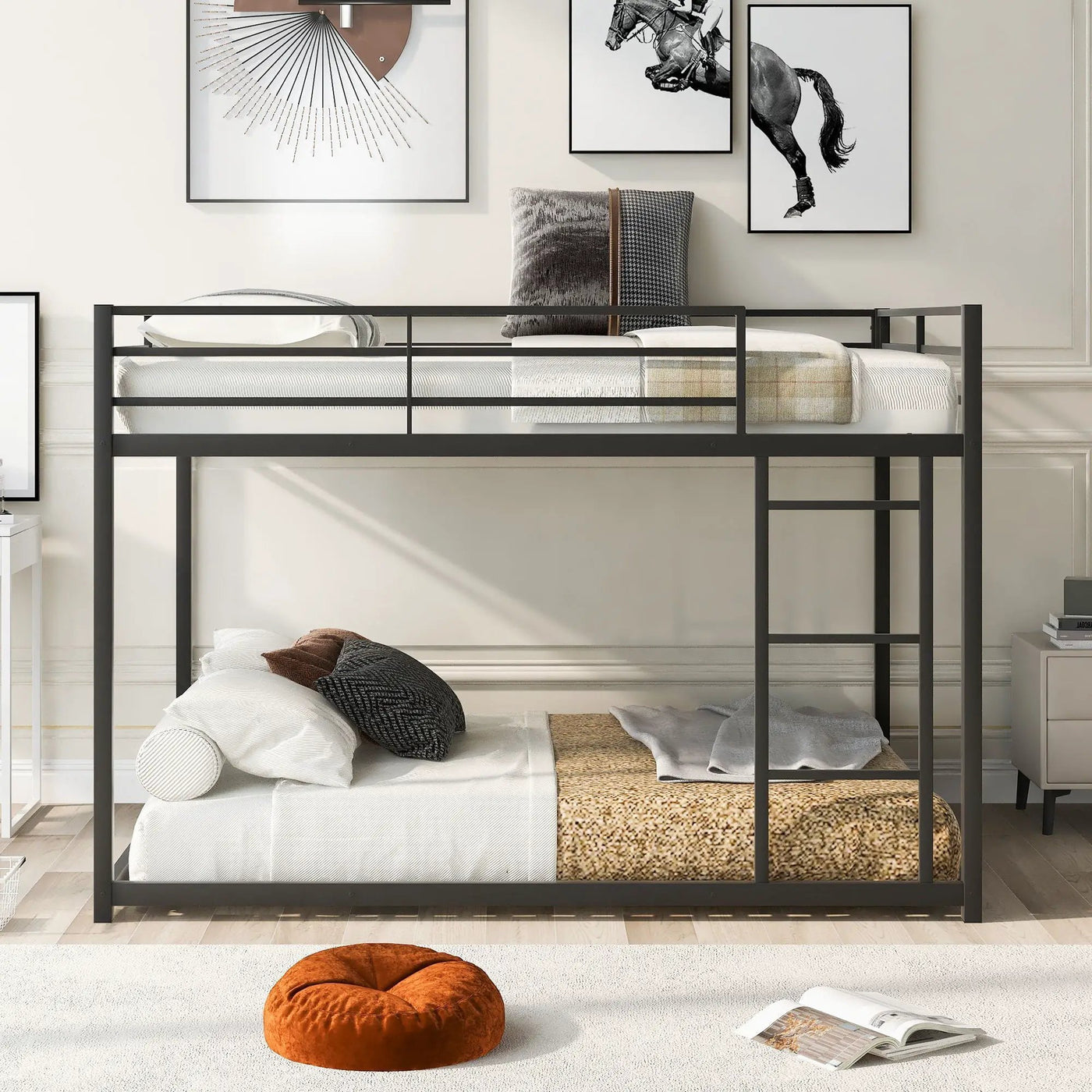 Metal Bunk Bed, Low Bunk Bed With Ladder by HouseOfZazla