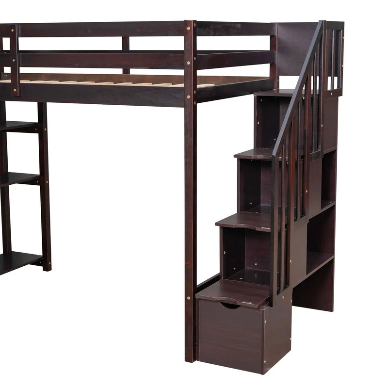 Loft Bed With Storage Drawers And Stairs With Shelves