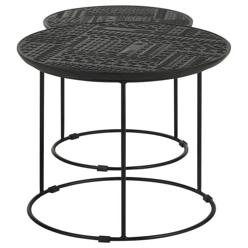 Loannis 2-piece Round Mango Wood Nesting Table Matte Black by Unique Piece Furniture