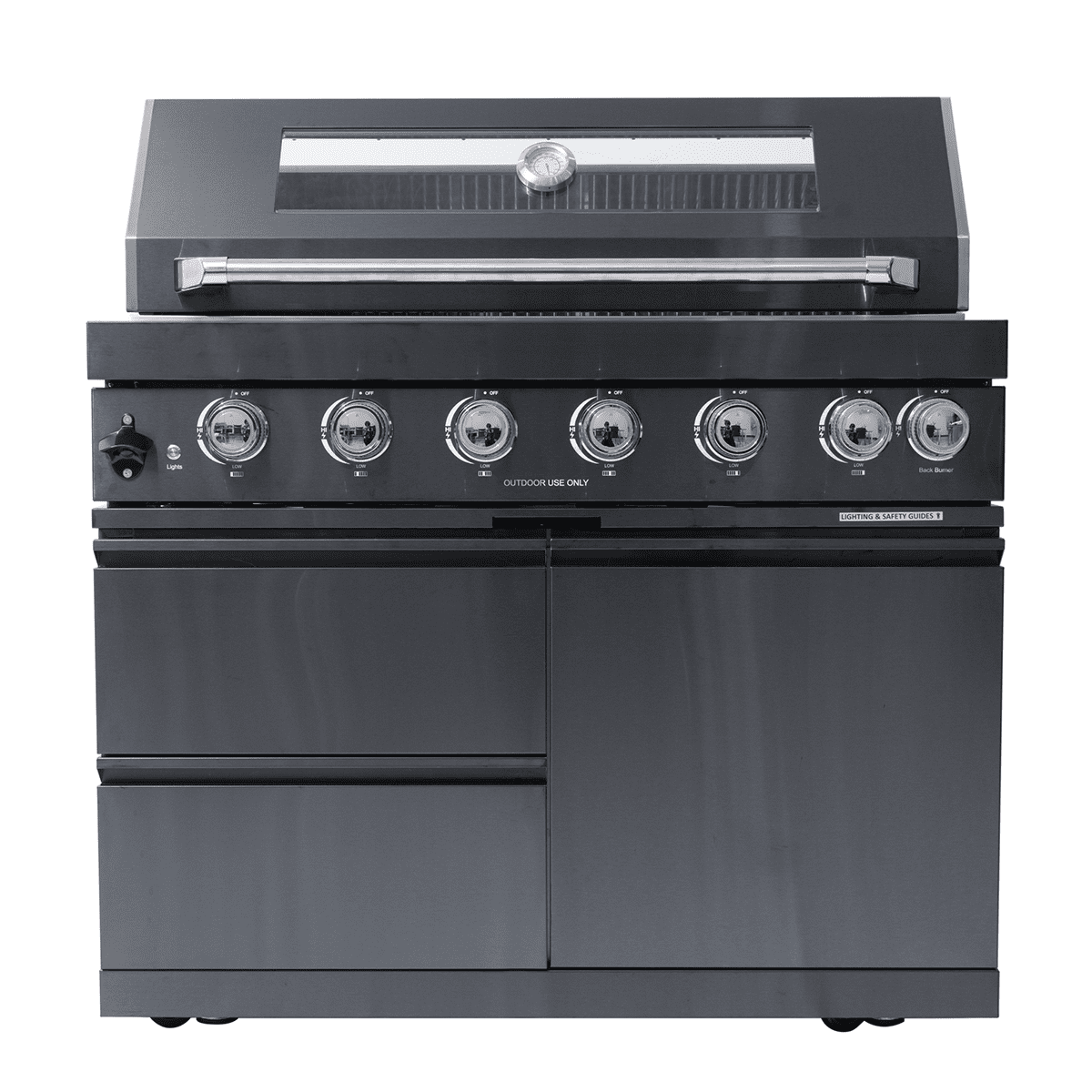 NG 85" 6-Burner 85,000 BTU Black Outdoor Kitchen Island Grill Refrigerator + Rotisserie Kit + Sink by Chery Industrial