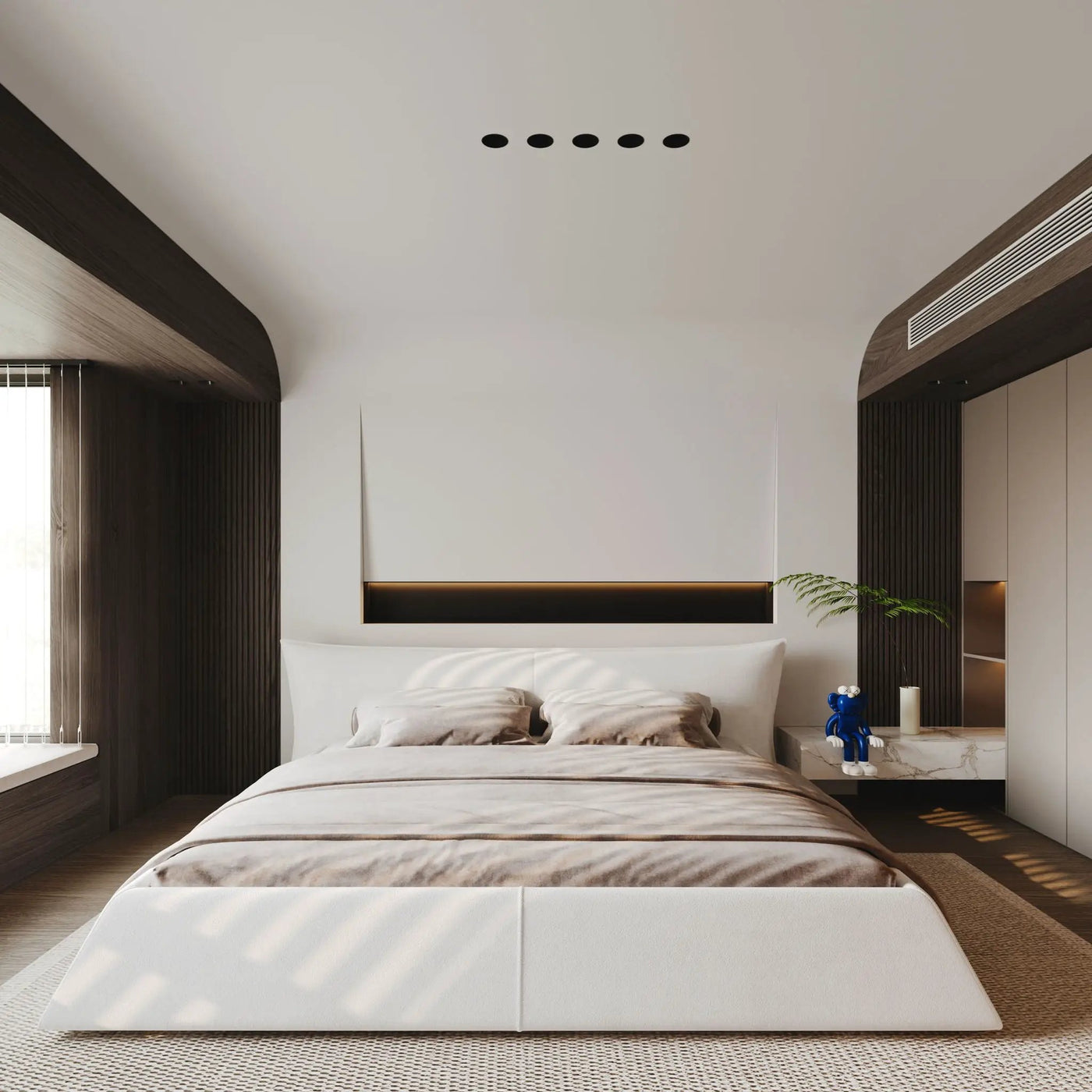 Upholstered Platform Bed With Special Shaped Headboard by HouseOfZazla