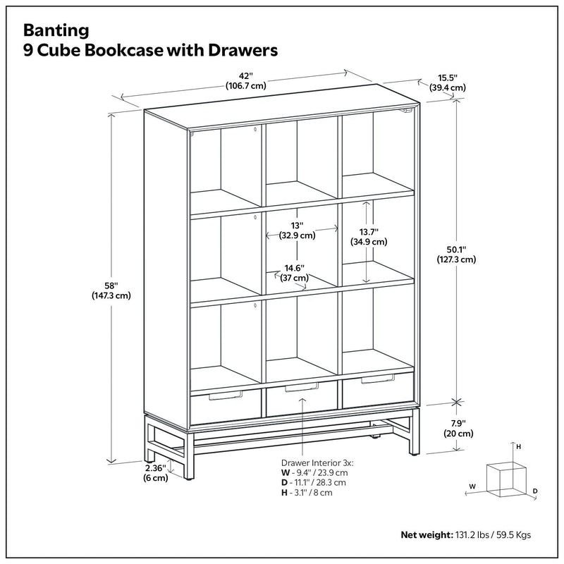 Walnut Brown Cube Organizer Bookcase with Drawers - 9 Cubes, photo 8 of 12