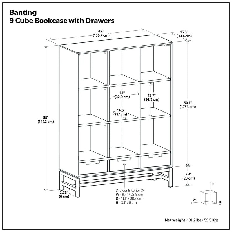 Banting - 9 Cube Bookcase With Drawers - Walnut Brown by HouseOfZazla