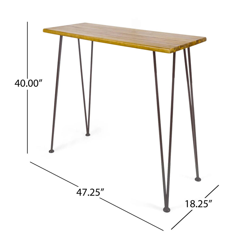 Outdoor Bar Table with Wood Tabletop and Iron Hairpin Legs - Black / Teak by HouseOfZazla