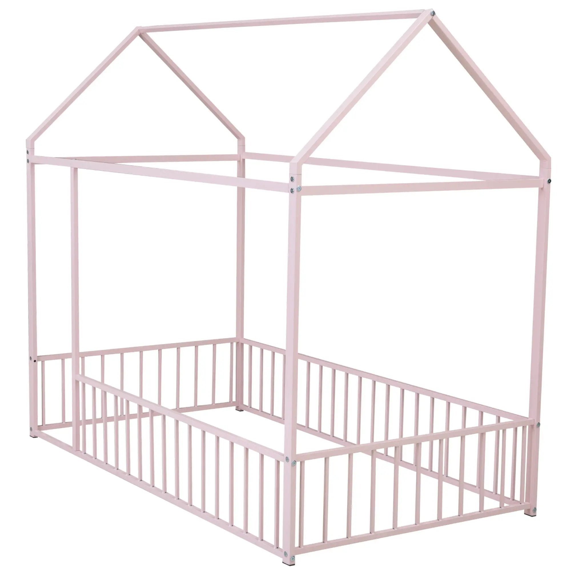 Metal Bed House Bed Frame With Fence by Unique Piece Furniture