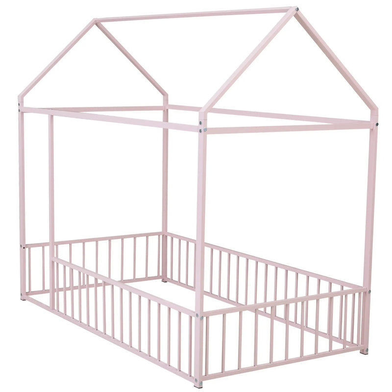 Metal Bed House Bed Frame With Fence by Unique Piece Furniture