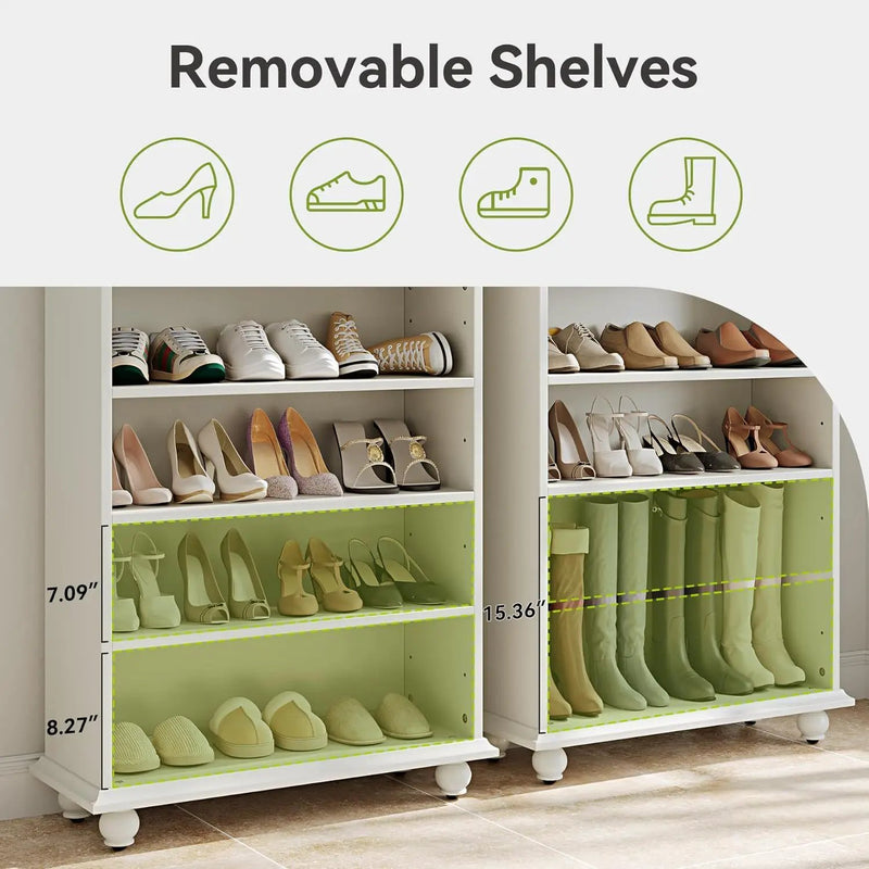 8 Tier Led Illuminated Shoe Cabinet With Adjustable Shelves, Storage Rack For 26 Pairs - White by HouseOfZazla