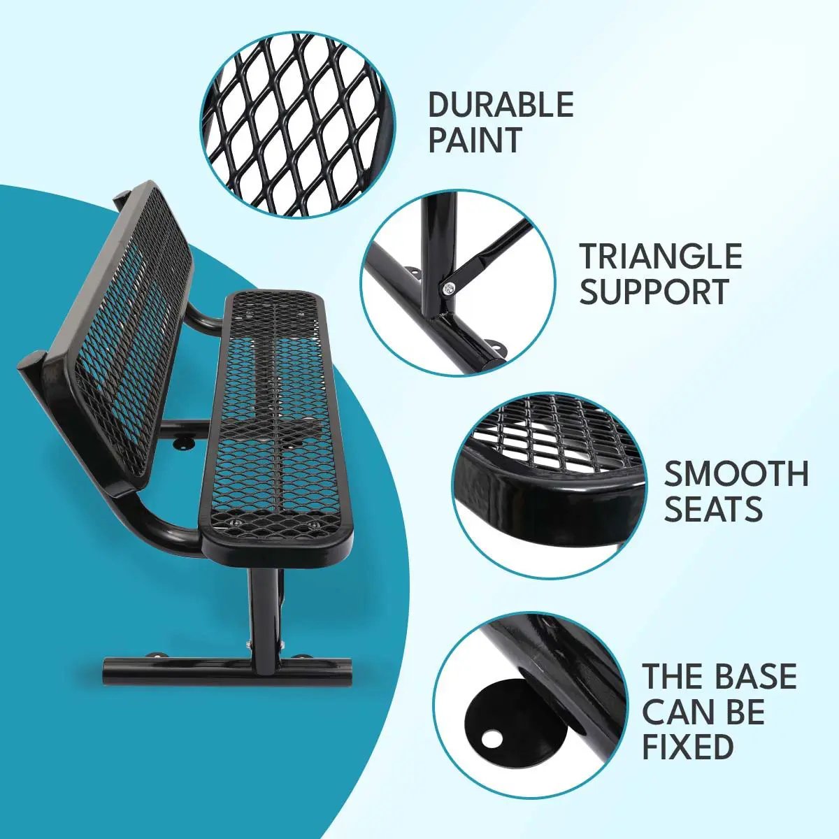 Outdoor Steel Bench With Backrest by Unique Piece Furniture