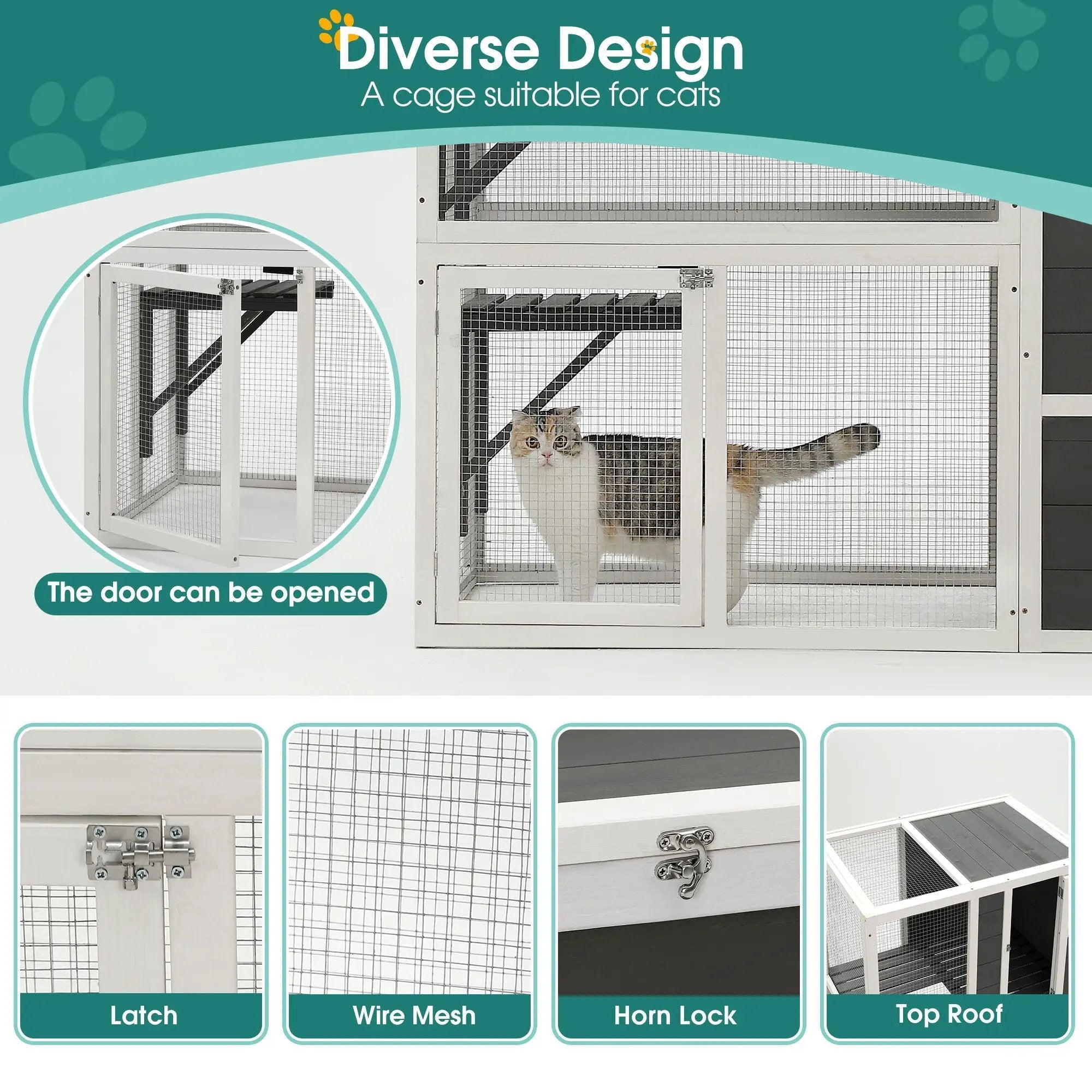 3 Tier Wooden Outdoor & Indoor Cat House Suitable For 1-3 Cats Cat Enclosure Resting Box With 4 Platforms And 2 Doors Cat Shelter Kitty House With A Jump Box For Hiding And Resting Cat Cage - Gray by HouseOfZazla