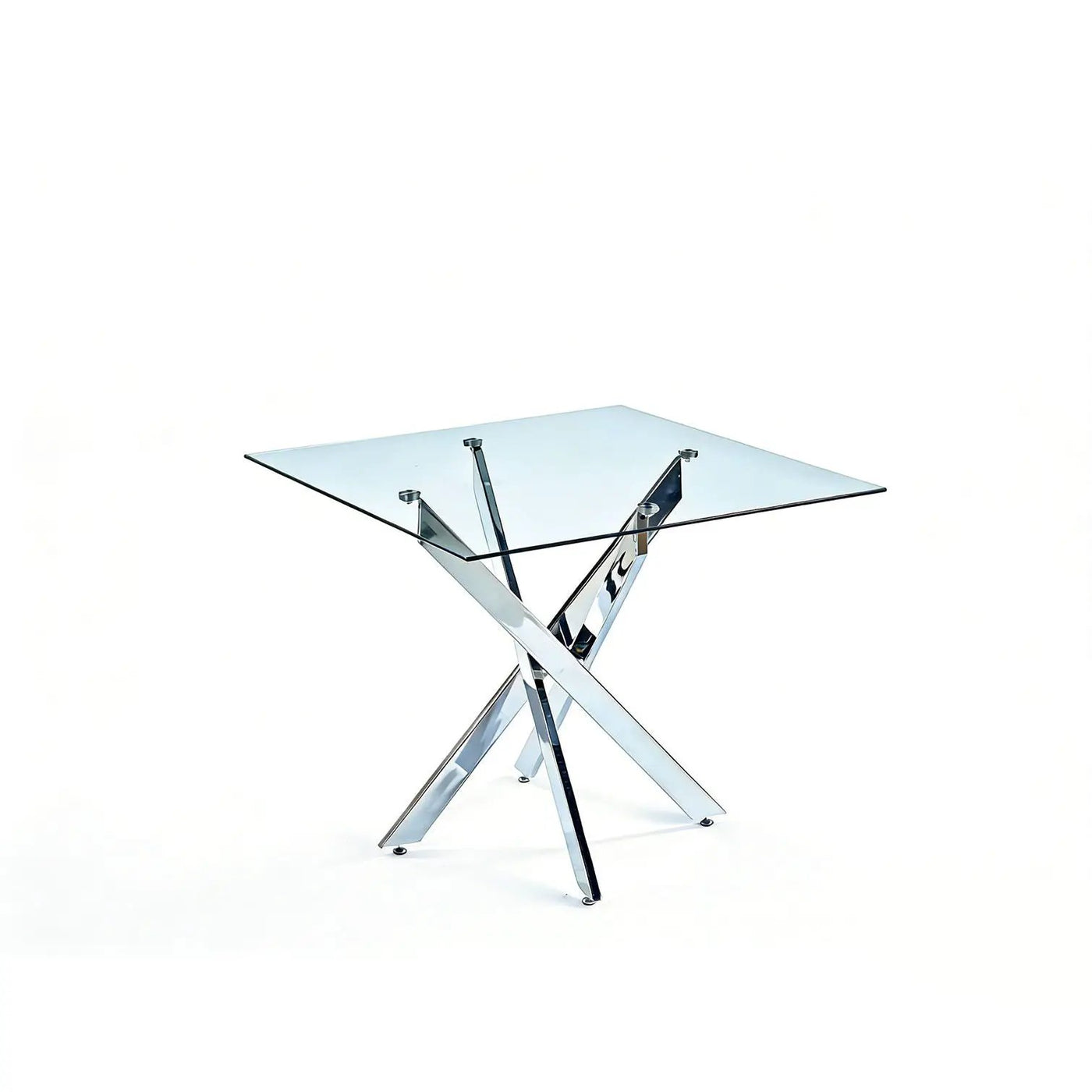 Dining Table With Cross Metal Leg And Tempered Glass, Modern Space Saving Kitchen Table For Living Room Legs, Square Table by HouseOfZazla